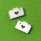 Image of Tiny Camera Love Silhouette Stud Earrings in Silver