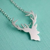 Image of Deer Head Silhouette Necklace in Silver 