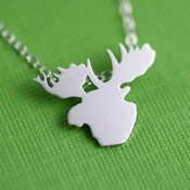 Image of Moose Head Silhouette Necklace in Silver 