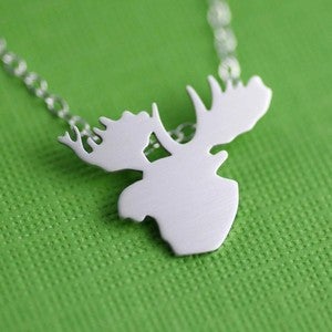 Image of Moose Head Silhouette Necklace in Silver 