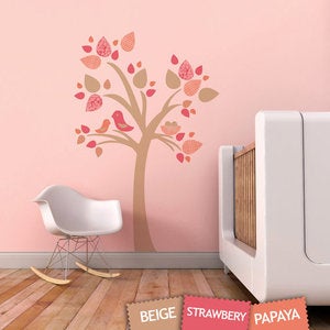 Image of Tree with Bird Nest Fabric Wall Sticker Decal - Removable and Reusable