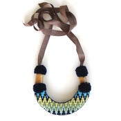 Image of SOLD - Mountain Necklace, hand-embroidered - Blue