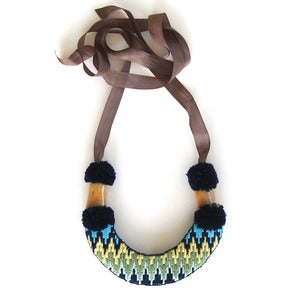 Image of SOLD - Mountain Necklace, hand-embroidered - Blue