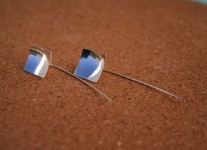 Image of Reflect- Square Sterling Silver Long Post Earrings