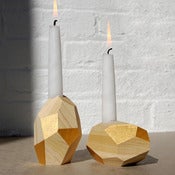 Image of Dorit Wood Candle Holders in Gold