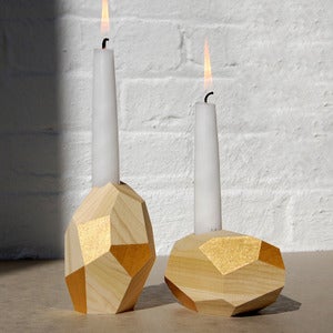 Image of Dorit Wood Candle Holders in Gold