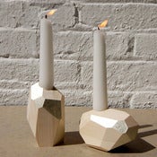 Image of Dorit Wood Candle Holders in White Gold