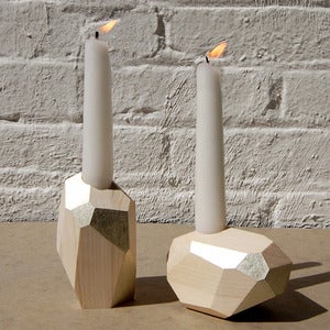 Image of Dorit Wood Candle Holders in White Gold