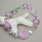 Image of Candy Pink Lampwork Glass and Sterling Silver Bracelet