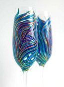 Image of Peacock Feather Wedding Champagne Flutes - Set of 2 Personalized Toasting Flute