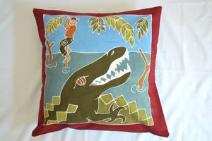 Image of Boys Safari Crocodile Surprise Handpainted kids cushion