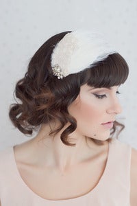 Image of Lacey feather headband with vintage rhinestones 