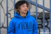 Image of new Teal BLUE #YOLO LIMITED WITH BLACK PRINT 