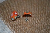 Image of Orange Dots Fabric Covered Button Earrings - with a FREE ring!