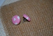 Image of Sweet Pink Hearts Fabric Covered Button Earrings - with a FREE ring!