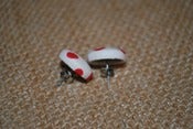 Image of Red Dots Fabric Covered Button Earrings - with a FREE ring!