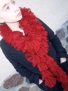 Image of Red Ruffle Scarf wool blend extra long
