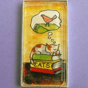 Image of Sleeping Cat Pendant with Books and Bird
