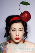 Image of "Pop Goes the Cherry" Huge Glitter Ladies Day Burlesque Fascinator Goth Fetish Bridal Wedding Headba