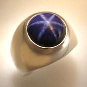 Image of Mens Unique, Custom, Heavy Blue Star Sapphire Ring