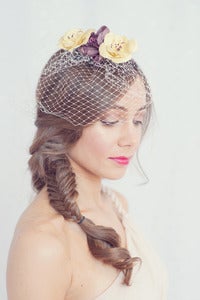 Image of Bohemian Garden of Eden flowered birdcage veil