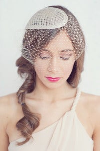 Image of Simple tear drop hat with attached birdcage blusher veil