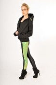 Image of 6 PANEL HIGHER WAIST "BLADE RUNNER" WET LOOK LEGGINGS IN GREEN ON MUSTARD...