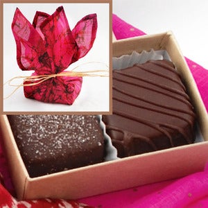 Image of Truffles in Silk! 2 piece sampler of Portland's own Missionary Chocolates in Vintage Sari Silk
