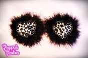 Image of Fluffy Marabou Black Leopard Heart Shaped Pasties