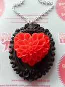 Image of Large Heart Flower Valentine Resin Cameo Black & Red Necklace
