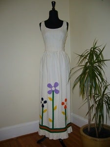 Image of 70s cream maxi dress w/ flower appliqué