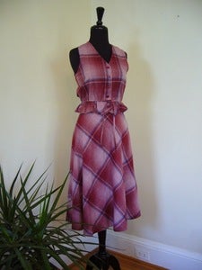Image of 70s pink plaid vest & skirt suit