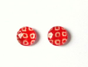 Image of Round Glass Studs - Red Shibori