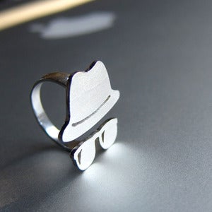 Image of Fedora Hat with Sunglasses - Handmade Silver Rings
