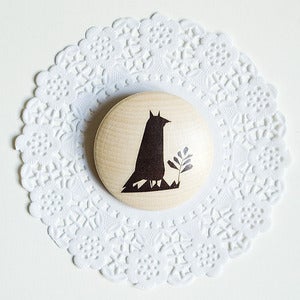 Image of Illustrated wooden brooch - Fox