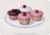 Image of JUMBO cherry topped plate of cupcakes wood diecut