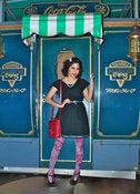 Image of Black Seer Sucker and Gray Grosgrain Ribbon Pleated Dress