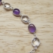 Image of Quartz + tumbled amethysts + sterling silver bracelet