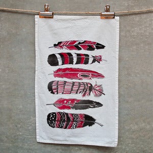 Image of Red Feathers Tea Towel