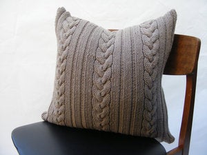Image of Hand Knit Cushion 50 x 50cm - grey knot cable