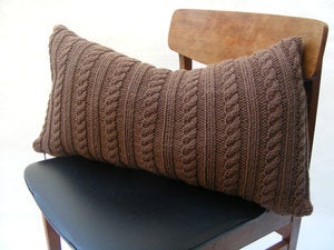 Image of Hand Knit Cushion 40 x 70cm - chocolate cable knit