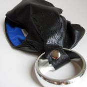 Image of Black Leather Wristlet with Feather Detail