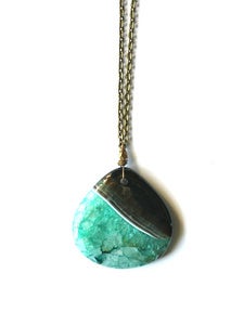 Image of Smokey Mint Agate & Brass Necklace (v3)