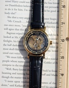 Image of Black and Gold Mechanical Wind-Up Wrist Watch
