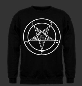 Image of Satan Pentagram White Print on Black Sweatshirt
