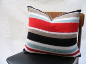 Image of Hand Knit Cushion 50 x 50cm - red stripe