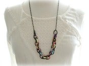 Image of Black Necklace with Chunky Colorful Chain Centre 
