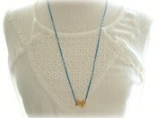 Image of Long Braided Necklace with Gold Triangles - Blue 