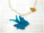 Image of Blue Mirror Bird Necklace with Loveheart 