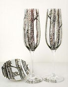 Image of Personalized Birch Tree Toasting Flutes and Ring Dish-3 Piece Personalized Wedding Collection